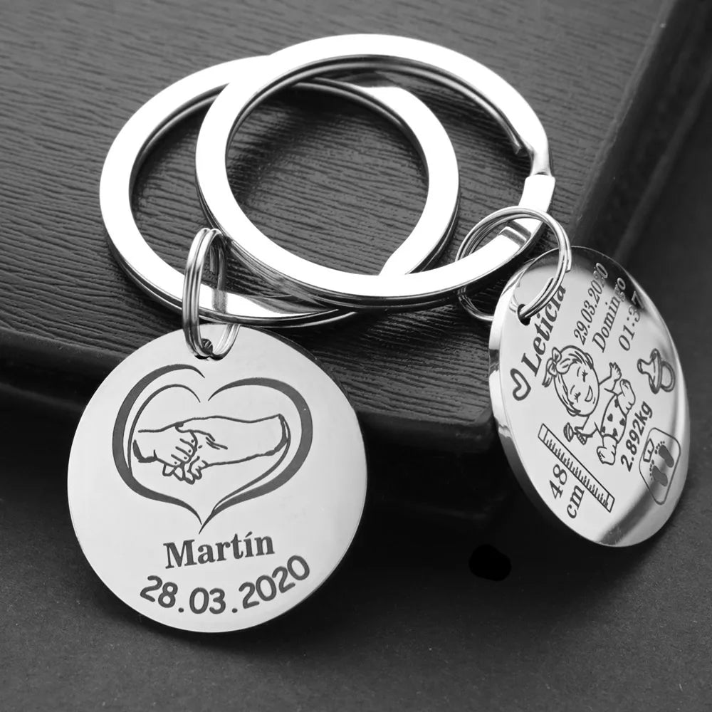 Personalisierter Schlüsselanhänger für Neugeborene - Name, Geburtsgewicht & Größe - Geschenk für Eltern